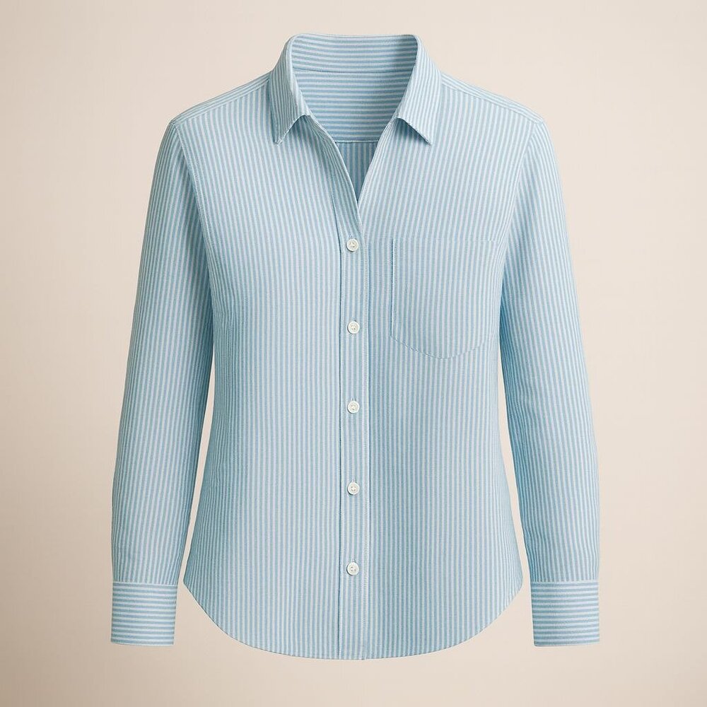 UNTUCKit Sherry Linen LS Shirt Womens Size 4 Light Turquoise Blue & White Stripe
